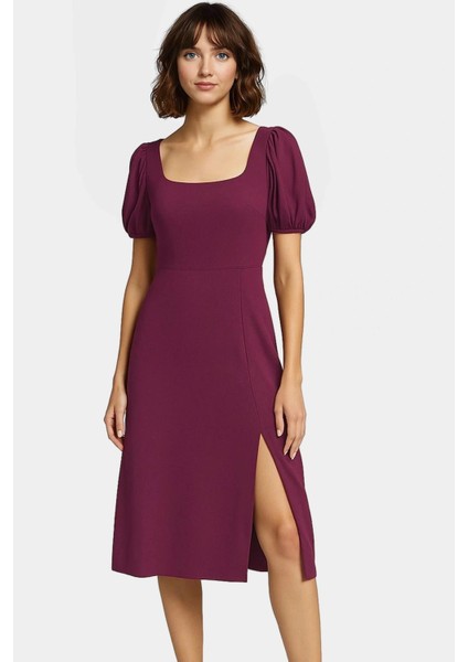 Şık Midi Örme Elbise Balon Kol A Line Günlük Özenle Seçilmiş Seçkin Malzeme Trend Tasarım