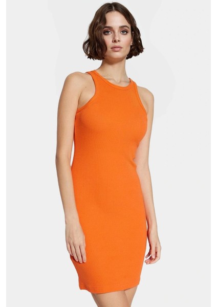 Kadın Mini Örme Pamuklu Elbise Halter Yaka Bodycon Günlük Yaz Modern Stil Şık Görünüm
