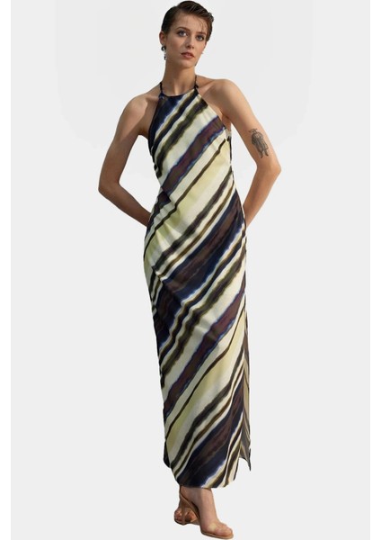 A Line Maxi Elbise Halter Yaka Dokuma Polyester Yazlık Premium Kalite Profesyonel Görünüm fiyatları