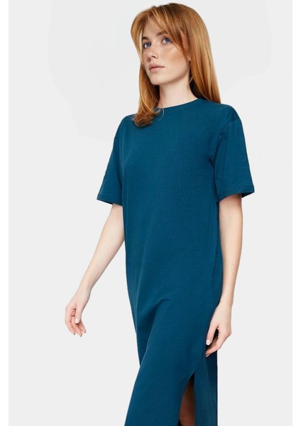 Rahat Kesim Midi Boy Örme Pamuklu T Shirt Elbise Günlük Kullanım Kaliteli Işçilik Premium Kalite