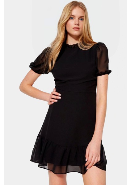 Şifon A Line Mini Elbise Balon Kol Yazlık Günlük Rahat ve Şık Kullanım Özel Tasarım