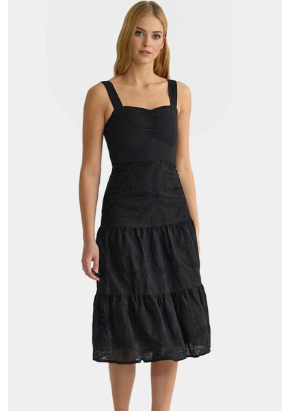 Yazlık Brode Dokuma Midi Elbise Skater Kalıp Kolsuz Günlük Rahat ve Şık Mükemmel Uyum fiyatları