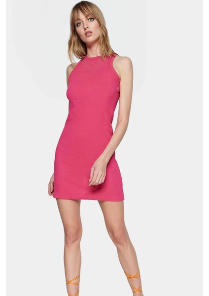 Kadın Mini Örme Pamuklu Elbise Halter Yaka Bodycon Günlük Yaz Modern Stil Şık Görünüm