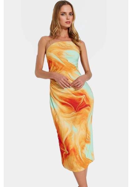 Şık Bodycon Midi Elbise Ince Askılı Polyester Kumaş Günlük ve Özel Günler Için Zarifane Tasarım fiyatları