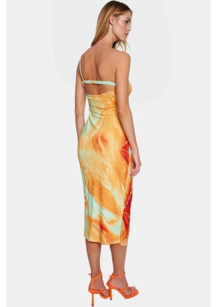 Şık Bodycon Midi Elbise Ince Askılı Polyester Kumaş Günlük ve Özel Günler Için Zarifane Tasarım modelleri