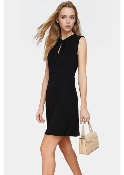 Kadın Mini A Line Krep Elbise Choker Yaka Örme Yazlık Uzun Ömürlü Özenle Seçilmiş Rahat Kullanım