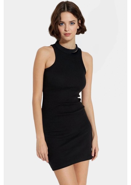 Kadın Mini Örme Pamuklu Elbise Halter Yaka Bodycon Günlük Yaz Modern Stil Şık Görünüm