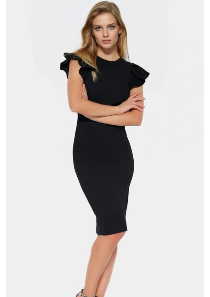 Kadın Pamuklu Bodycon Midi Elbise Volanlı Kollu Rahat Günlük Trend Tasarım Seçkin Malzeme fiyatları