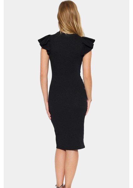 Kadın Pamuklu Bodycon Midi Elbise Volanlı Kollu Rahat Günlük Trend Tasarım Seçkin Malzeme modelleri