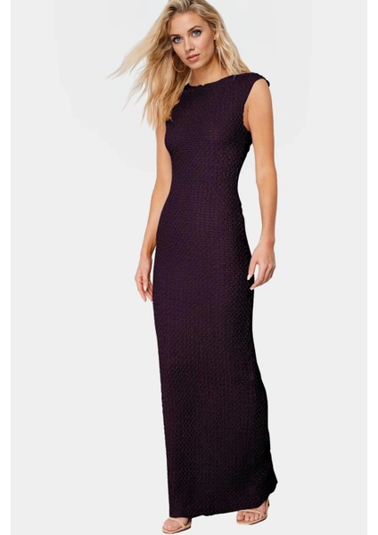 Şık Yazlık Örme Midi Elbise Bodycon Kalıp Kayık Yaka Esnek Kumaş Rahat ve