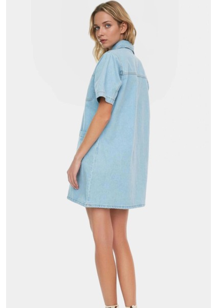 Kadın Denim Gömlek Elbise Kısa Kollu Mini Boy Pamuk Günlük Mükemmel Uyum Konforlu Kesim modelleri