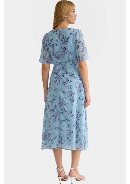 Şifon Midi Elbise A Line Kalıp Melek Kol Hayvan Desenli Yazlık Zarifane Tasarım Seçkin Malzeme modelleri