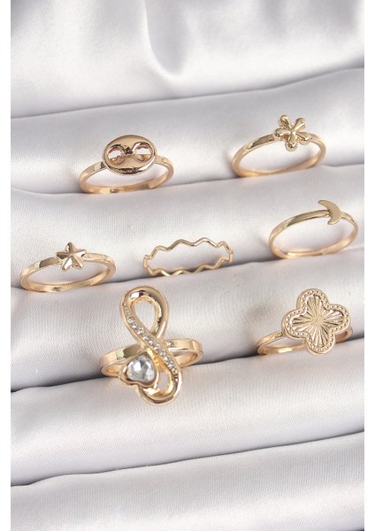 Bfs Pirinç Gold Renk Zirkon Taşlı Sonsuzluk Figür Yıldız Detay Kadın Yüzük Kombini