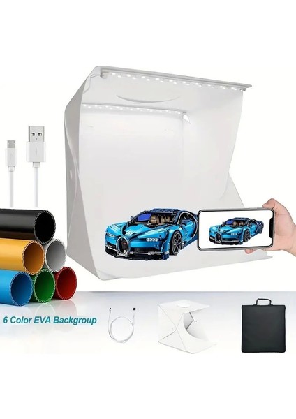 Bfs Katlanır Işıklı Fotoğraf Stüdyosu 40X40 cm 6 Renk Fonlu Ürün Çekimi Için Uygun Fotoğraf Çekim Kutusu fiyatları
