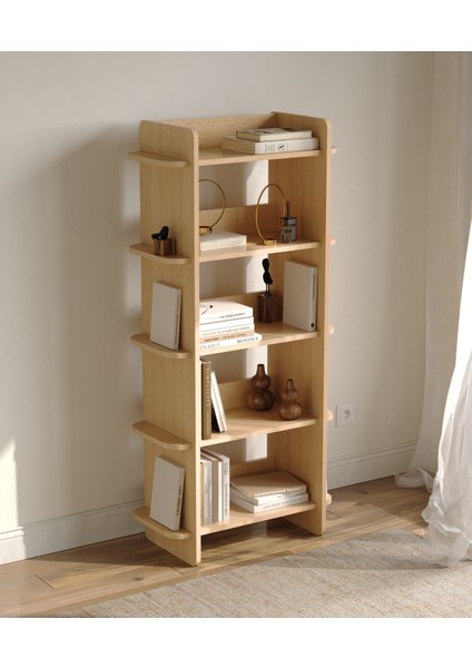 Bolu Kitaplık | 70 cm - 5 Raflı Açık Meşe Renkli