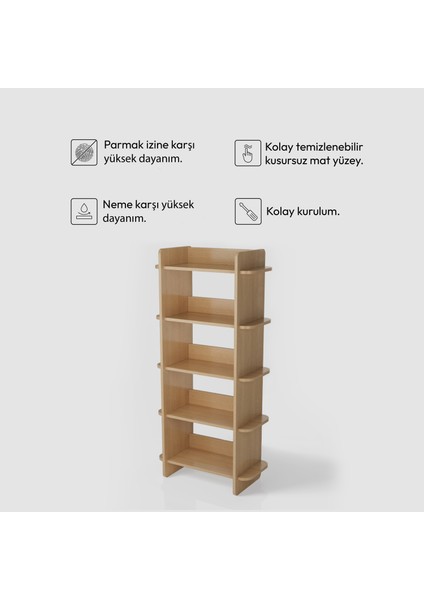 Bolu Kitaplık | 70 cm - 5 Raflı Açık Meşe Renkli modelleri
