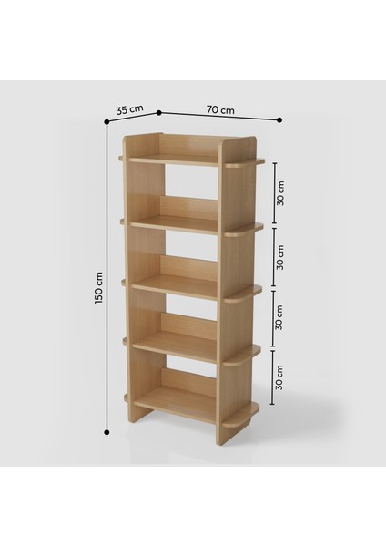 Bolu Kitaplık | 70 cm - 5 Raflı Açık Meşe Renkli indirimleri
