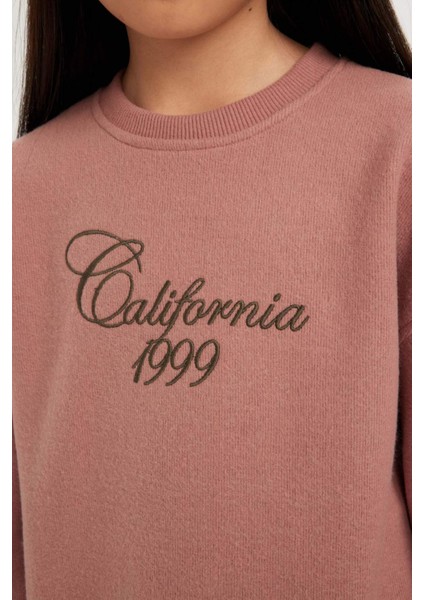 Kız Çocuk Bisiklet Yaka Baskılı Selanik Kumaş Sweatshirt D4295A824WN