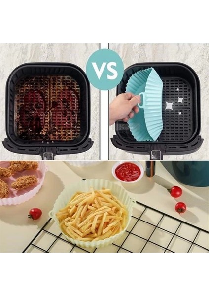 Bfs Renkli Isıya Dayanıklı Yıkanılabilir Silikon Fırın ve Airfryer Yuvarlak Pişirme Matı 20 cm