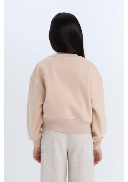 Kız Çocuk Relax Fit Bisiklet Yaka Basic Düz İçi Yumuşak Tüylü Sweatshirt D4298A824WN