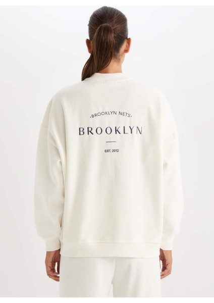 DeFactoFit NBA Brooklyn Nets Oversize Geniş Kalıp Kolej Yaka Sırt Baskılı Bomber Hırka C8101AX24AU