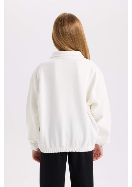 Kız Çocuk Relax Fit Çıtçıtlı Dik Yaka Basic Düz Sweatshirt D4685A824WN