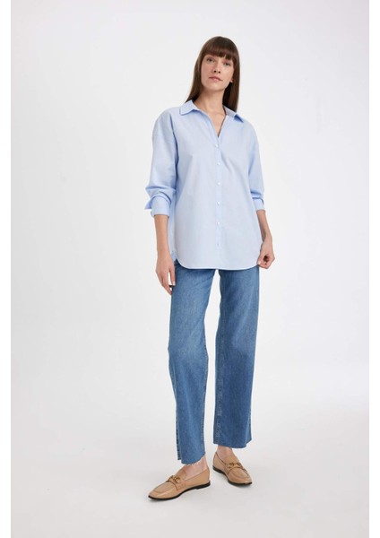 Oversize Geniş Kalıp Basic Düz Oxford Uzun Kollu Gömlek C4597AX24AU fırsatları
