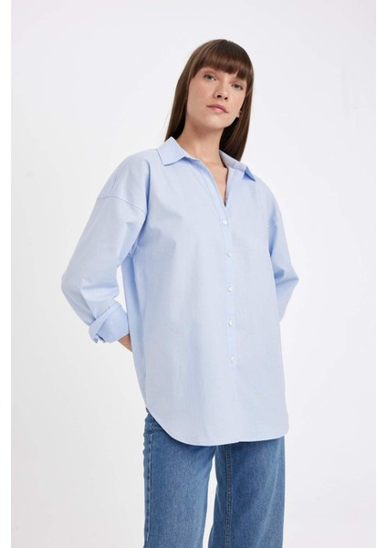 Oversize Geniş Kalıp Basic Düz Oxford Uzun Kollu Gömlek C4597AX24AU indirimleri