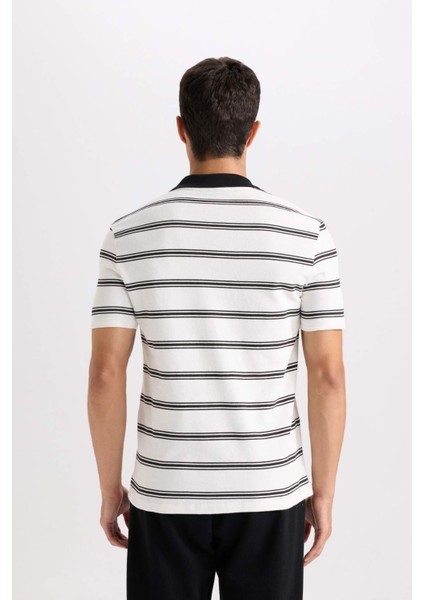 Slim Fit Dar Kesim Polo Yaka Çizgili Kısa Kollu Tişört D4720AX24SM