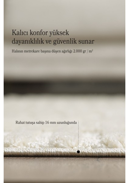 Modern Trend Tasarım Yumuşak Dokulu Özel Ebat Kesim Overloklu Jüt Taban Makine Halısı Krem fırsatları