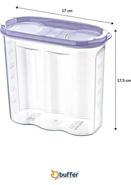 Bfs 2 Kapaklı Ölçekli Erzak Kuru Gıda Saklama Kutusu Kabı - 1,7 Litre - SA935