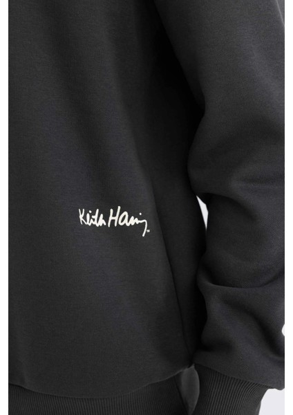 Keith Haring Boxy Fit Kapüşonlu Sırt Baskılı Sweatshirt C6520AX24AU