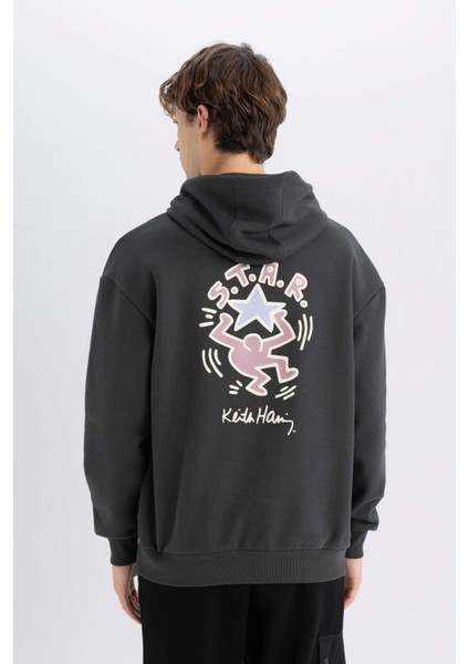 Keith Haring Boxy Fit Kapüşonlu Sırt Baskılı Sweatshirt C6520AX24AU