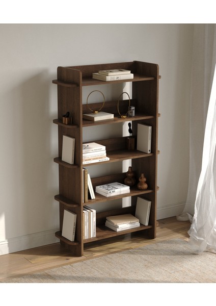 Bolu Kitaplık | 90 cm - 5 Raflı Ceviz Renkli