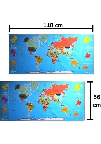 Renkliatlas Dünyaharitası Manyetik Yapıştırıcı Gerektirmeyen Duvar Stickerı 118 cm * 56 cm