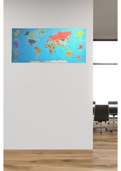 Renkliatlas Dünyaharitası Manyetik Yapıştırıcı Gerektirmeyen Duvar Stickerı 118 cm * 56 cm