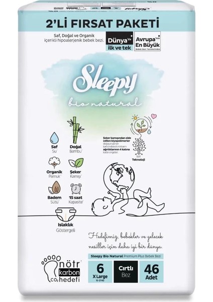 Bfs Sleepy Bio Natural Bebek Bezi 2'li Fırsat Paketi 6 Beden 46 Adet