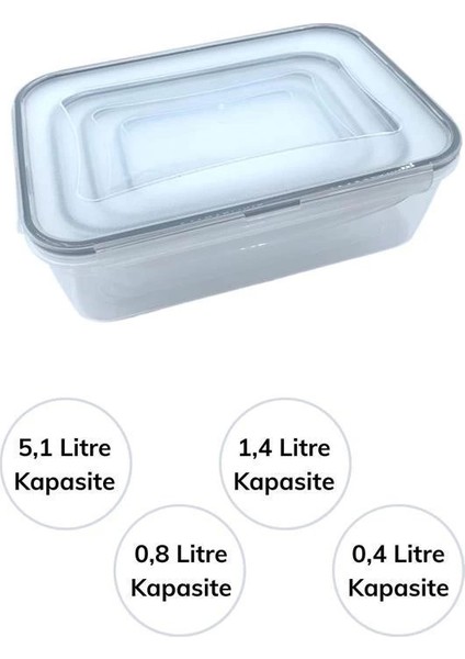 Bfs 4lü Iç Içe Sızdırmaz Contalı Kilitli Kapaklı Plastik Erzak Saklama Kapları LC315