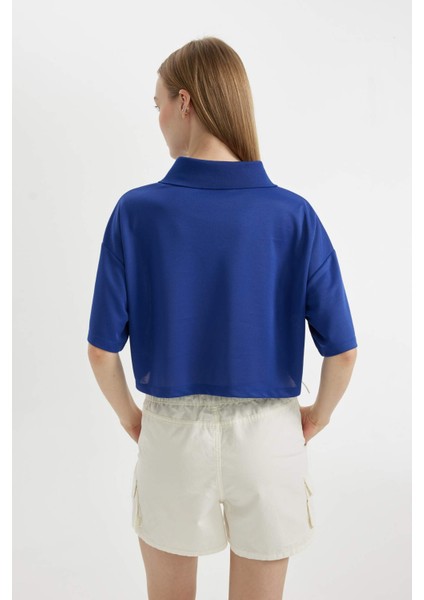Coool Oversize Geniş Kalıp Polo Yaka Baskılı Kısa Kollu Tişört D4725AX24HS