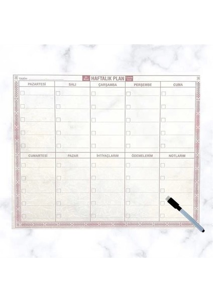 Bfs Şeffaf Kendiliğinden Yapışkanlı Kalemli Haftalık Planlayıcı 40CM-50CM