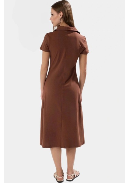 Pamuklu Likralı Penye Midi Elbise Renk Skater Kalıp Polo Yaka Profesyonel Görünüm fiyatları