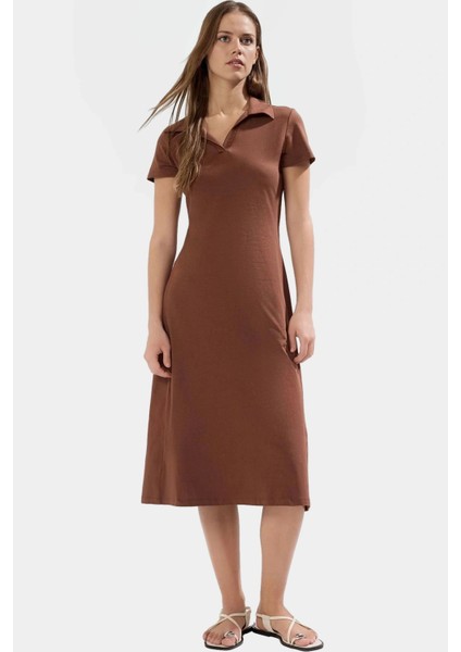 Pamuklu Likralı Penye Midi Elbise Renk Skater Kalıp Polo Yaka Profesyonel Görünüm modelleri