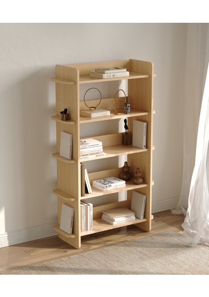 Bolu Kitaplık | 90 cm - 5 Raflı Açık Meşe Renkli