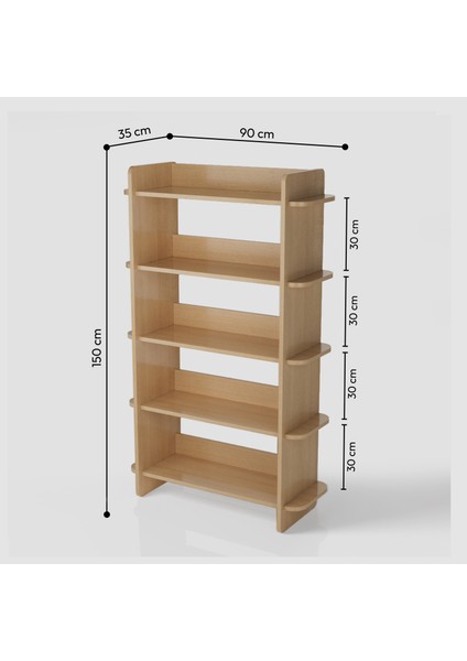 Bolu Kitaplık | 90 cm - 5 Raflı Açık Meşe Renkli indirimleri