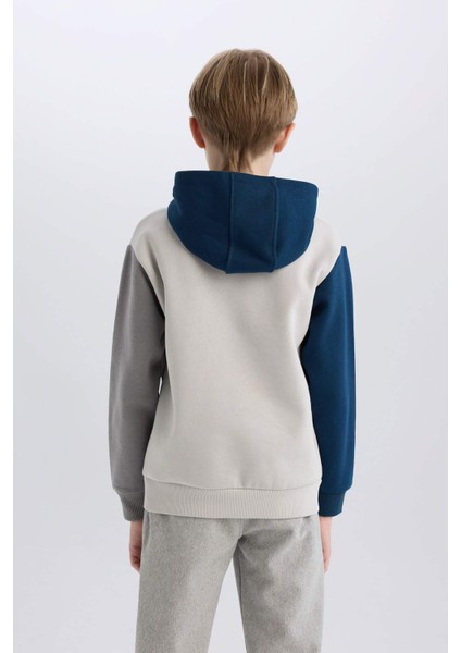 Erkek Çocuk Kapüşonlu Cep Baskılı Sweatshirt B4426A8NS