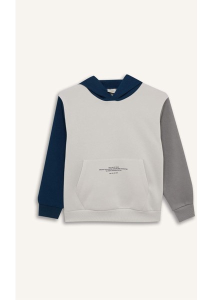 Erkek Çocuk Kapüşonlu Cep Baskılı Sweatshirt B4426A8NS