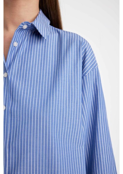 Oversize Geniş Kalıp Çizgili Poplin Uzun Kollu Gömlek D4899AX24AU