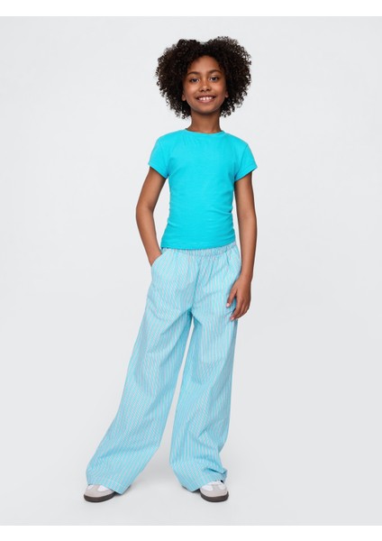 Kız Çocuk Mavi Poplin Baggy Pantolon