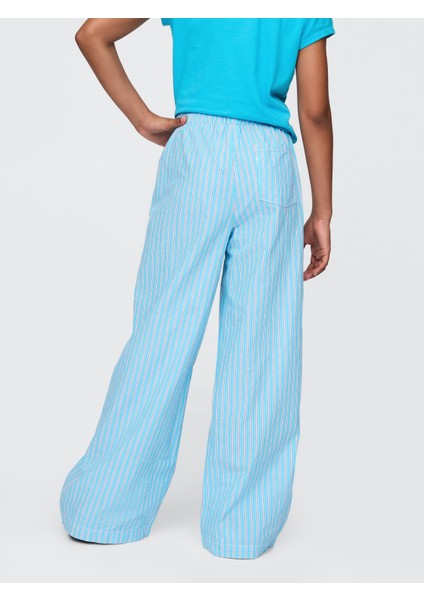 Kız Çocuk Mavi Poplin Baggy Pantolon