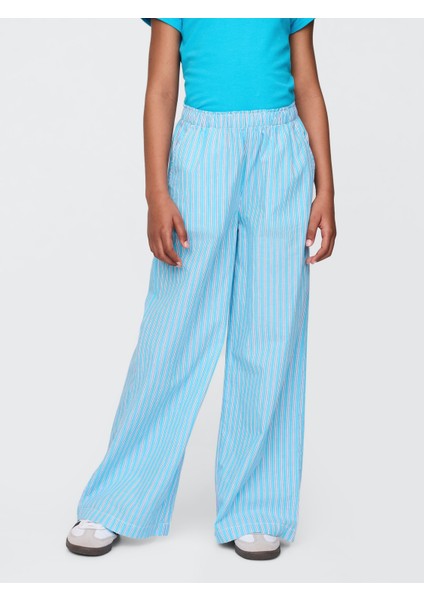 Kız Çocuk Mavi Poplin Baggy Pantolon